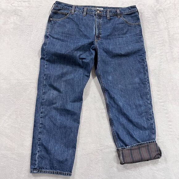 Carhartt Jeans Mens 44x32 Relaxed Fit Flannel Lined Blue‎ Denim Rugged Workwear